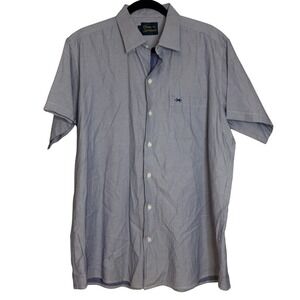 Texas Standard Mens XL Button Up Shirt Blue Geometric Short Sleeve